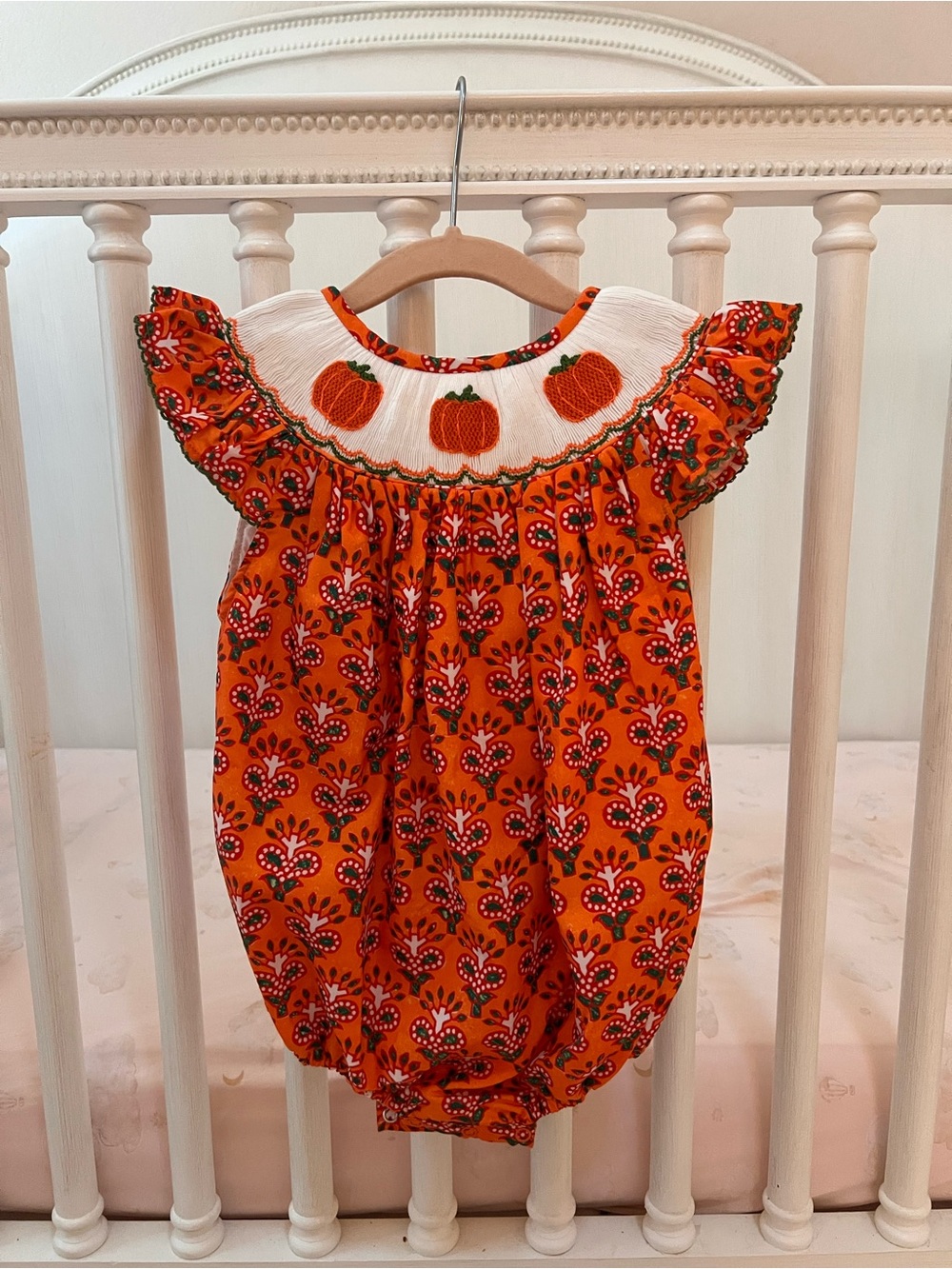 Poppy Kids Smocked Pumpkin-Trim Orange Baby Bubble